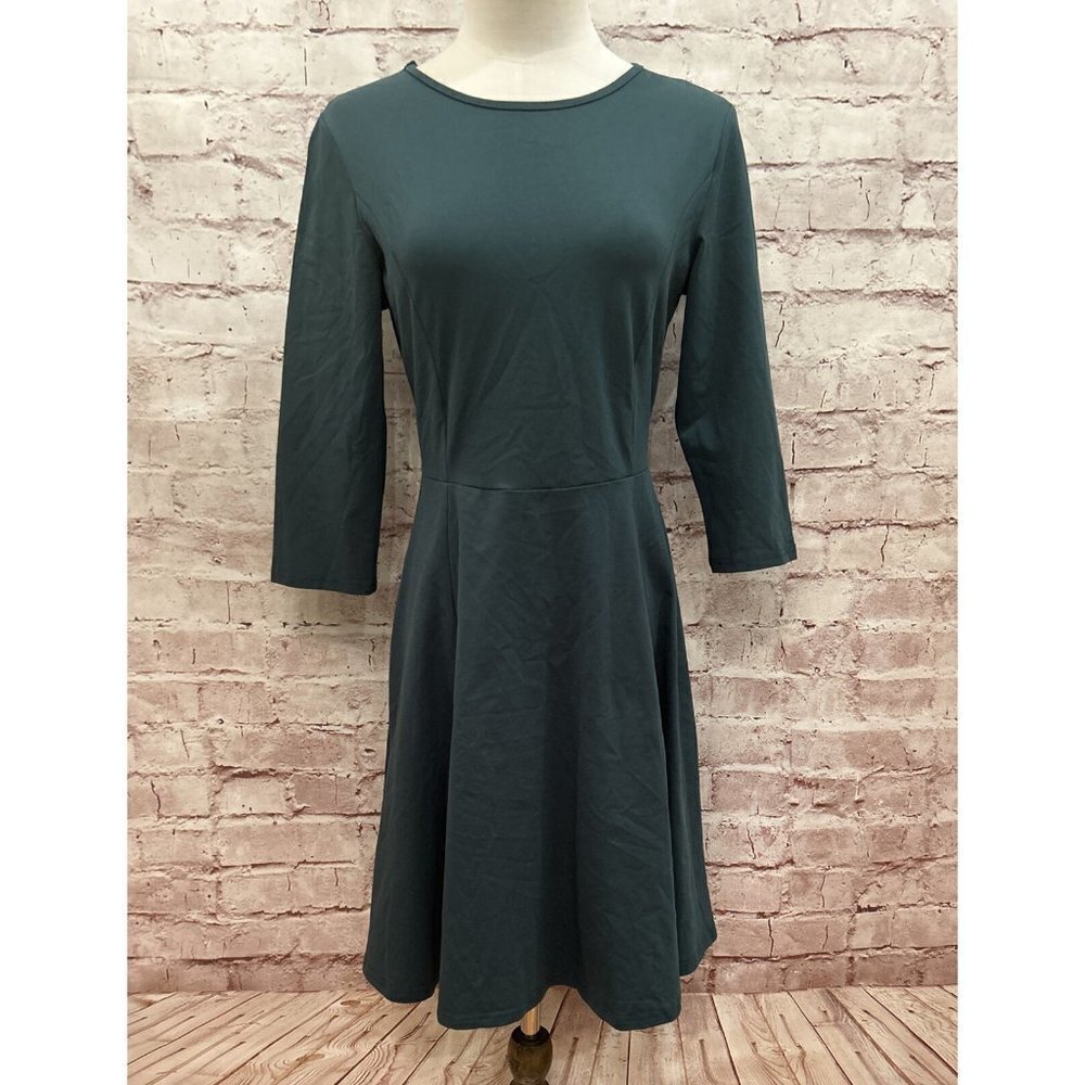 Sarin Mathews Womens Green Stretch Knit A-line Skater Dress 3/4 Sleeve - Size S